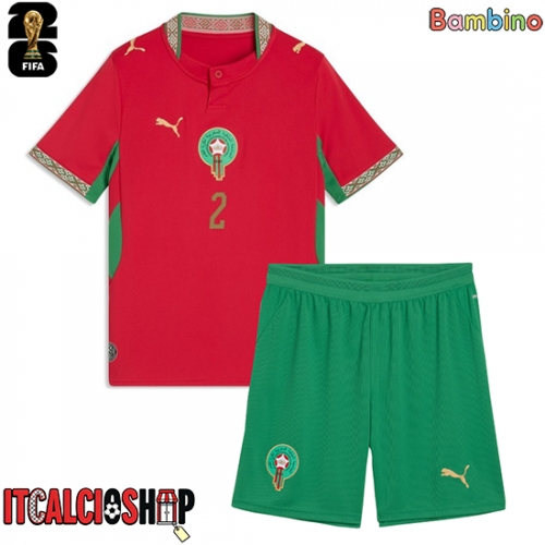 Marocco Achraf Hakimi #2 Prima Maglia Bambino Mondiali 2026 Manica Corta (+ Pantaloni corti)
